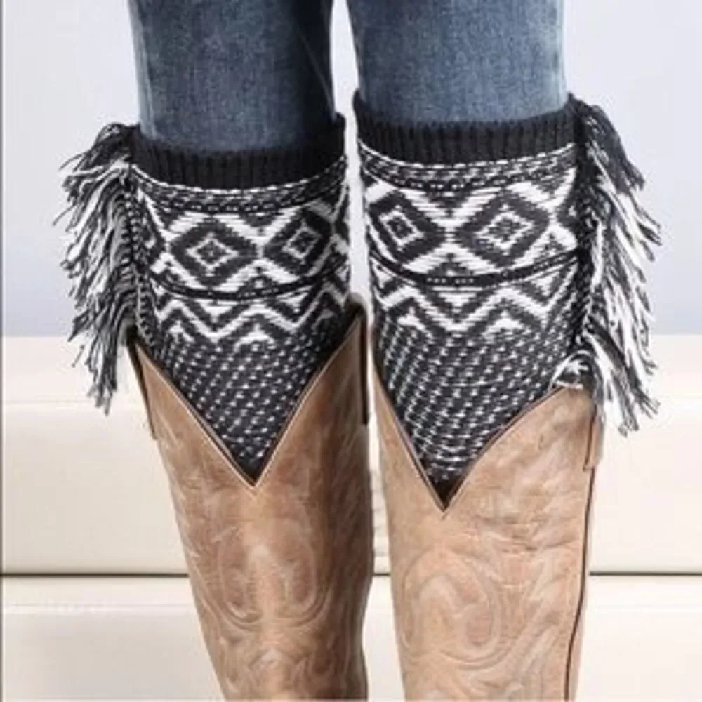 Western Fringe Sweater Knit Boot Cuffs